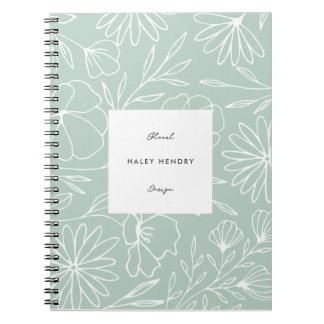 Modern Minimalist Floral Line Pattern Green Notebook