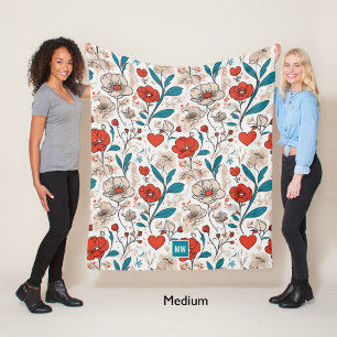 Modern minimalist floral motif beige background fleece blanket