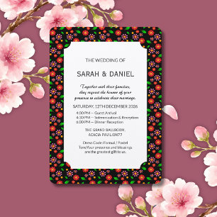 Modern Minimalist Floral Pattern black background Invitation