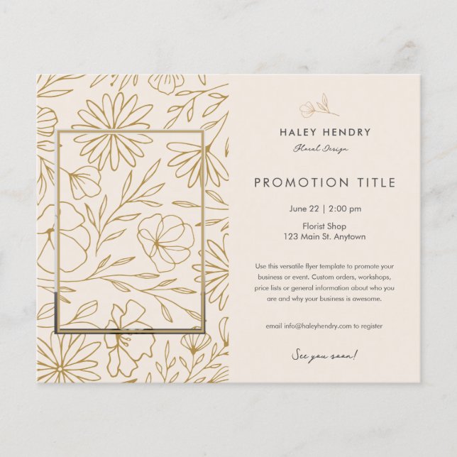 Modern Minimalist Floral Pattern Gold Event Flyer (Front)