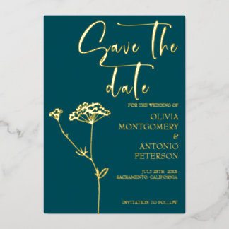 Modern Minimalist Floral Teal Save the date