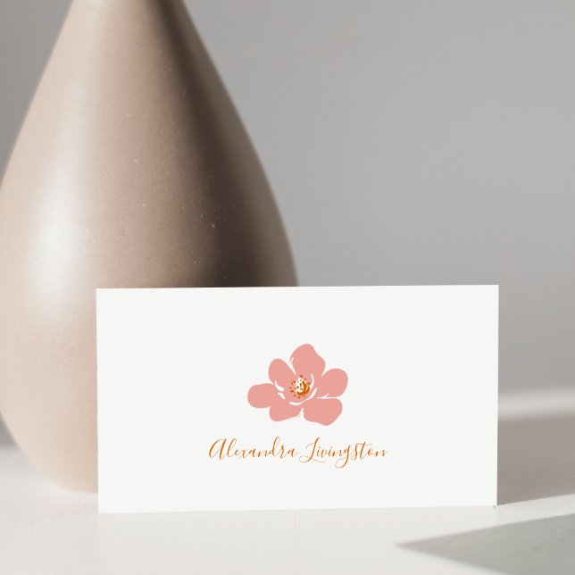 Modern Minimalist Floral Terracotta Pink Flower Business Card (Creator Uploaded)