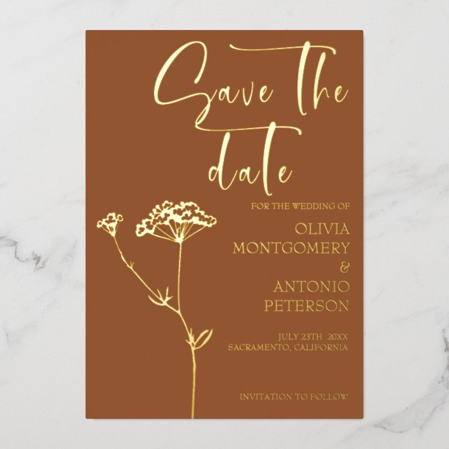 Modern Minimalist Floral Terracotta Save the date (Front)