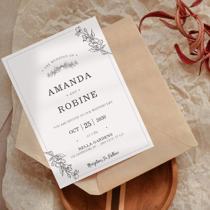 Modern Minimalist Floral Wedding Invitation