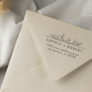Modern Minimalist Floral Wedding Return Address Rubber Stamp