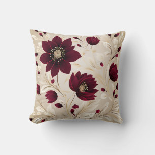 Modern Minimalist Flowers In Burgundy Cushion
