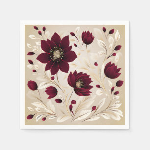 Modern Minimalist Flowers In Burgundy Napkin
