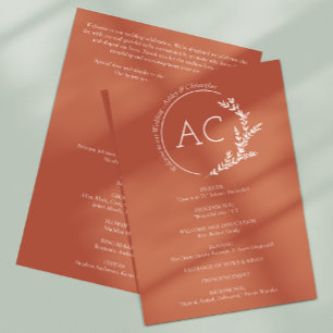 Modern Minimalist Foliage Copper Red Wedding Programme