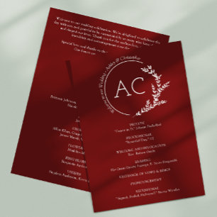 Modern Minimalist Foliage Crimson Red Wedding Programme