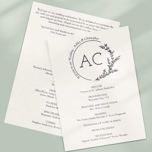 Modern Minimalist Foliage Frame Soft White Wedding Programme (Creator Uploaded)