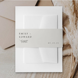 Modern Minimalist Foliage Neutral Beige Wedding Invitation Belly Band
