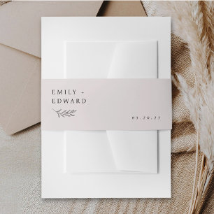 Modern Minimalist Foliage Soft Pink Wedding Invitation Belly Band