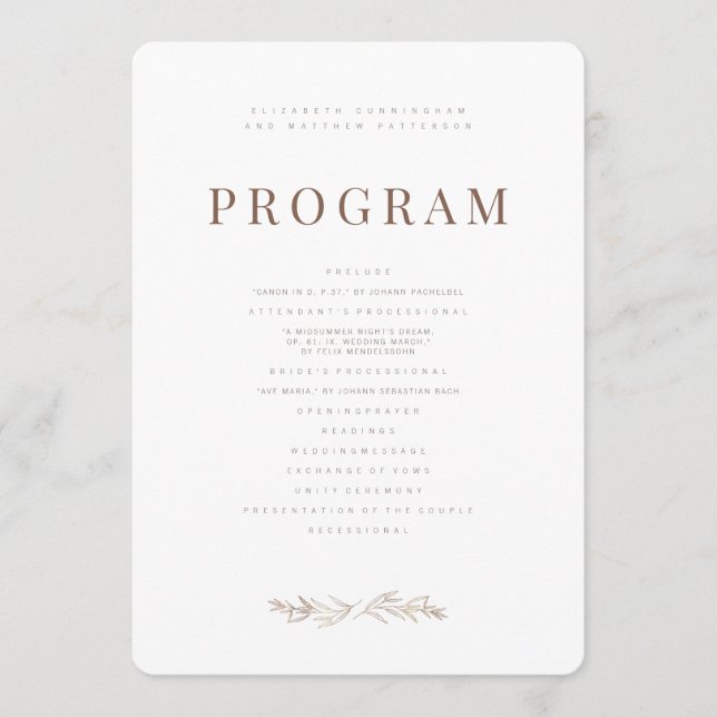 Modern + Minimalist Foliage Wedding Programme (Front)