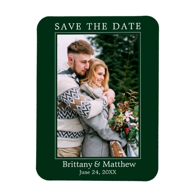 Modern Minimalist Forest Green Save the Date Magnet (Vertical)