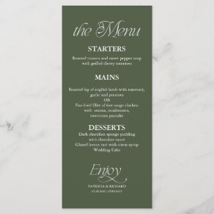 Modern Minimalist Forest Green Wedding Menu