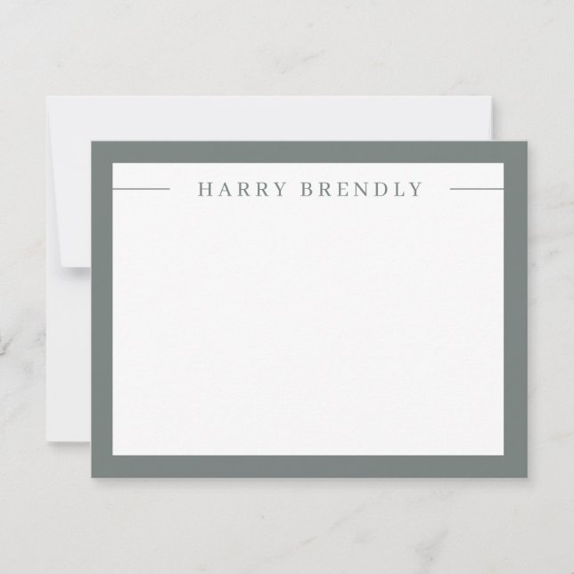 Modern Minimalist Frame Green White Flat Note Card (Front)