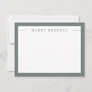 Modern Minimalist Frame Green White Flat Note Card