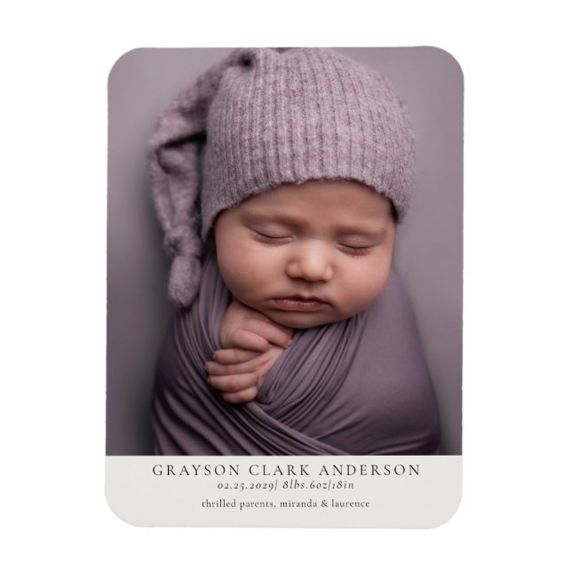 Modern Minimalist Full Photo Birth Announcement Magnet (Vertical)