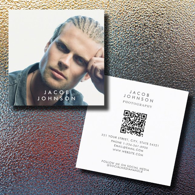 Modern Minimalist Full Photo QR Code Social Media Square Business Card (Modern Minimalist Full Photo QR Code Social Media Square Business Card)