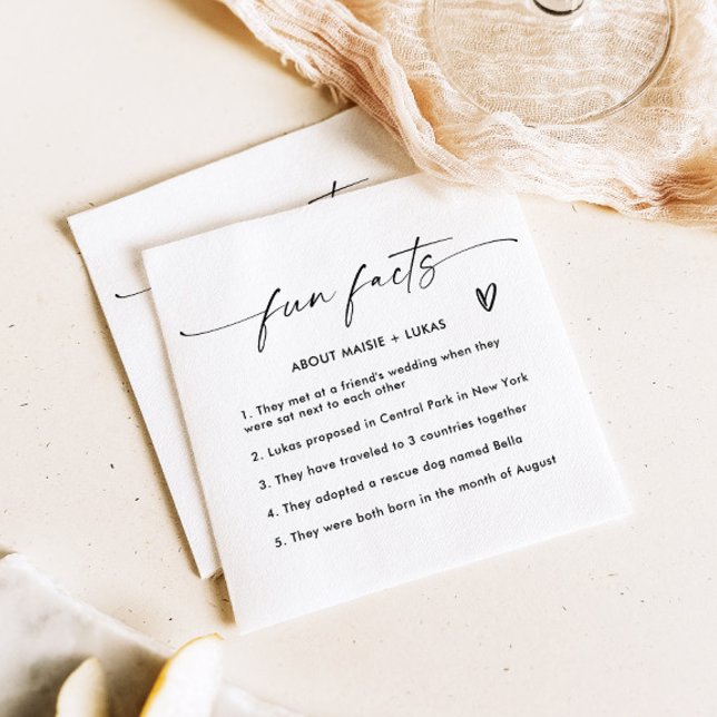 Modern Minimalist Fun Facts Wedding Napkin (Creator Uploaded)