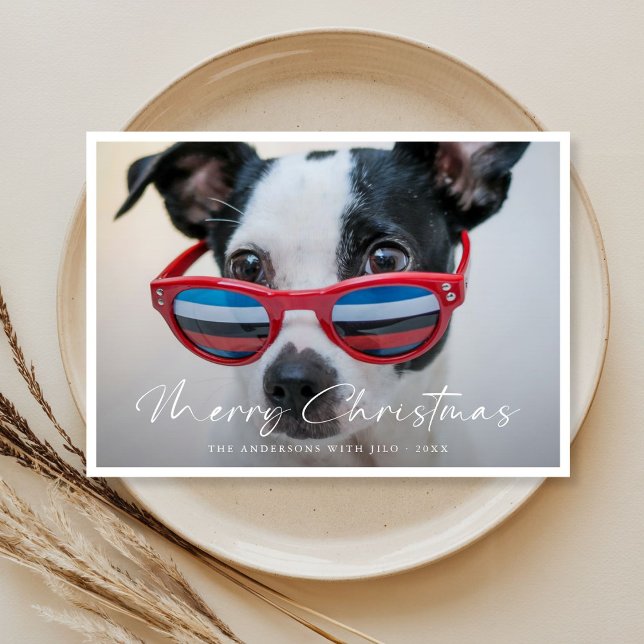 Modern Minimalist Funny Dog Family Photo Christmas Holiday Card (Creator Uploaded)