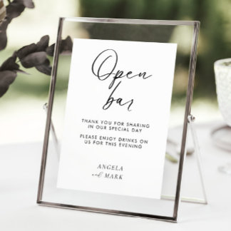 Modern Minimalist Funny Open Bar Wedding Sign