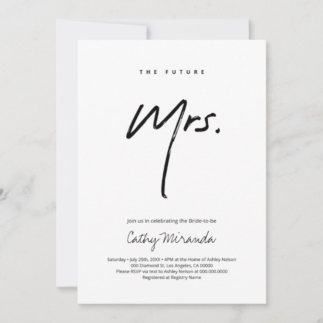 Modern Minimalist Future Mrs. Bridal Shower Invitation (Front)