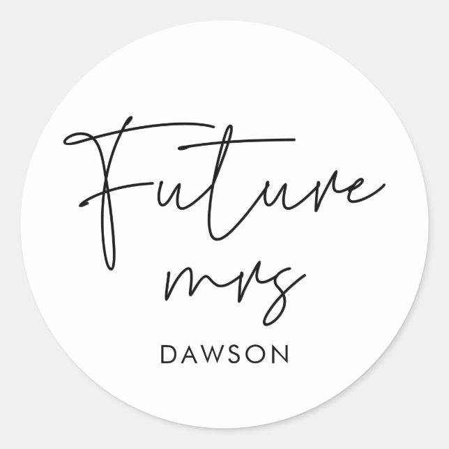 Modern minimalist Future Mrs personalised Classic Round Sticker (Front)