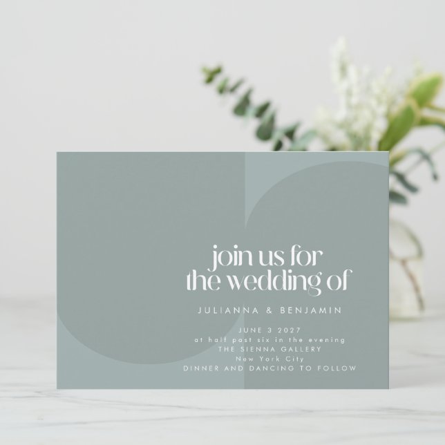 Modern Minimalist Geometric Dusty Teal Wedding Invitation (Standing Front)
