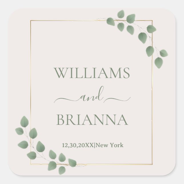 Modern Minimalist Geometric Frame Wedding  Square Sticker (Front)
