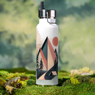 Modern Minimalist Geometric Mountain Camp Outdoor Water Bottle