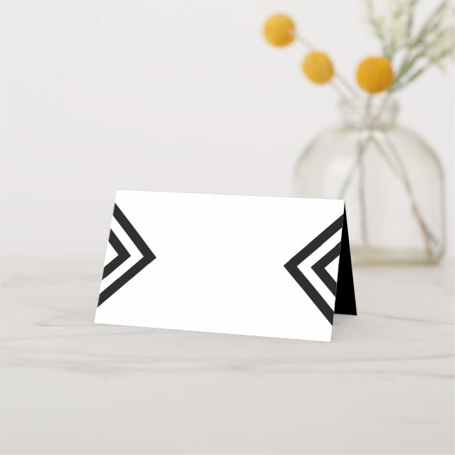Modern Minimalist Geometric White and Black Place Card (Front)