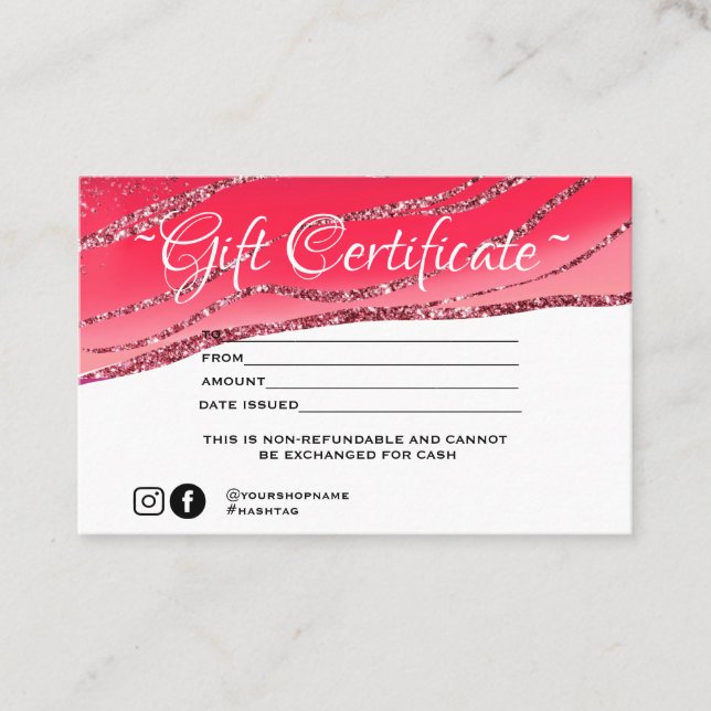 Modern minimalist glitter  Gift certificate (Front)
