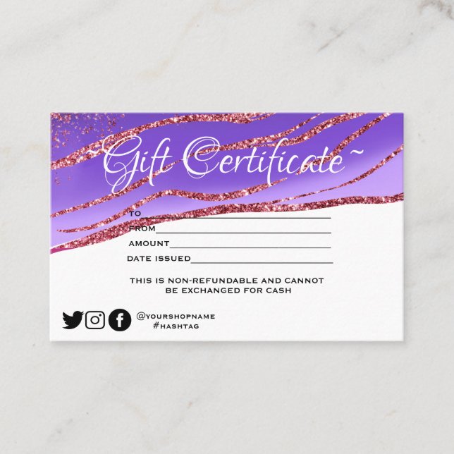 Modern minimalist glitter  Gift certificate (Front)