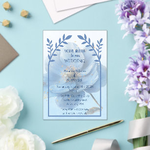 Modern Minimalist Gold and Blue Poppy Acrylic Invitations