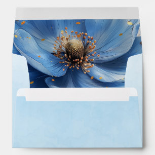 Modern Minimalist Gold and Blue Poppy  Envelope