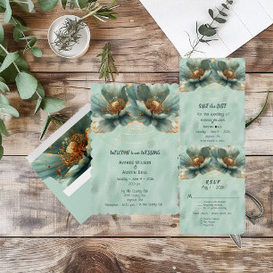 Modern Minimalist Gold and Emerald Wedding  Invitation