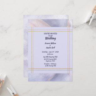 Modern Minimalist Gold and Purple Wedding Invitation