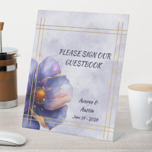 Modern Minimalist Gold and Purple Wedding  Pedestal Sign