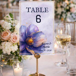 Modern Minimalist Gold and Purple Wedding Table Number