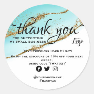 Modern minimalist Gold and teal order thank you Classic Round Sticker