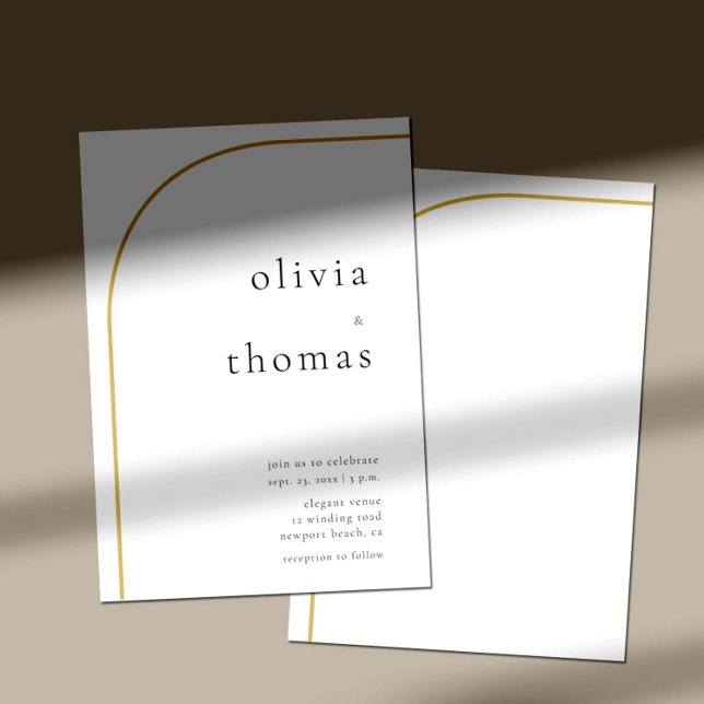 Modern Minimalist Gold Arch Black White Wedding Invitation (Creator Uploaded)