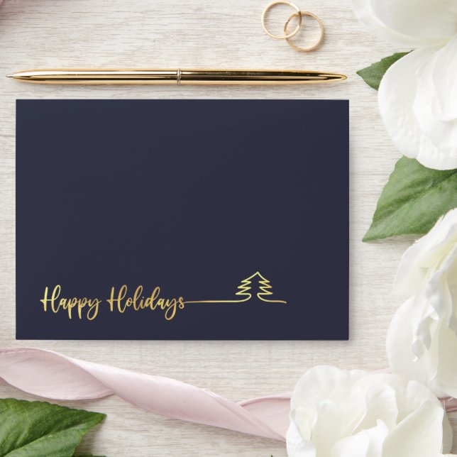 Modern minimalist gold calligraphy Happy Holidays Envelope (Wedding)