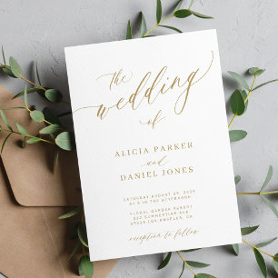 Modern minimalist gold calligraphy wedding invitation
