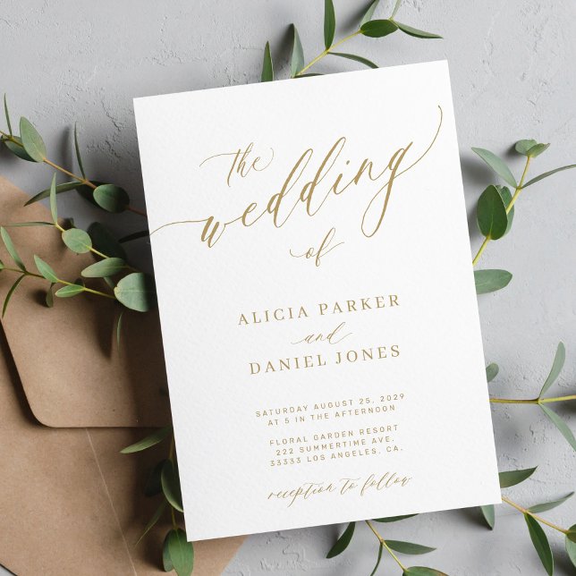 Modern minimalist gold calligraphy wedding invitation (Creator Uploaded)