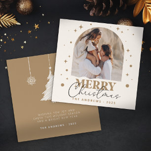 Modern Minimalist Gold Christmas Photo Arc Holiday Card