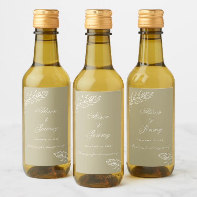 Modern Minimalist Gold & Cream Bloom Mini Wine Label (Bottles)