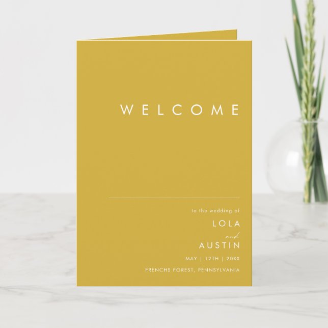 Modern Minimalist Gold Folded Wedding Program Programme (Front)