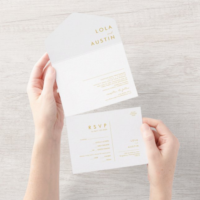 Modern Minimalist Gold Font All In One Invitation (Tearaway)