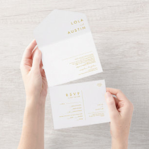 Modern Minimalist Gold Font All In One Invitation